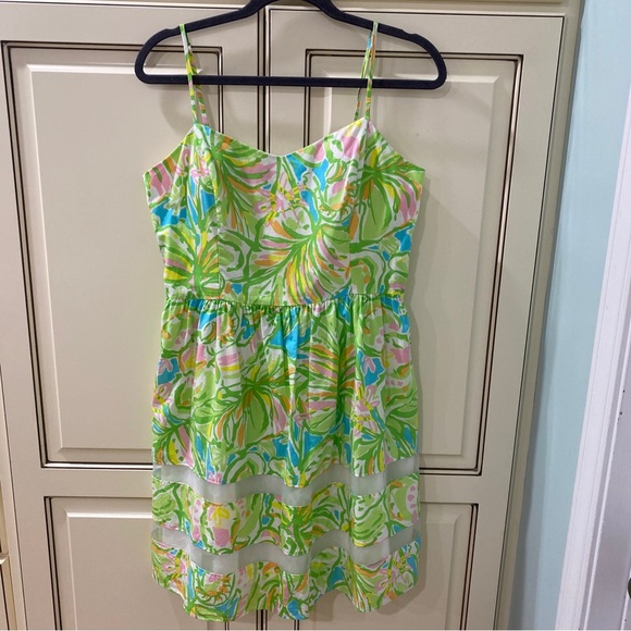 Lilly Pulitzer Ollie Strappy In Elephant Ears Fit And Flare With Mesh Trim Sz 10 - Picture 1 of 8